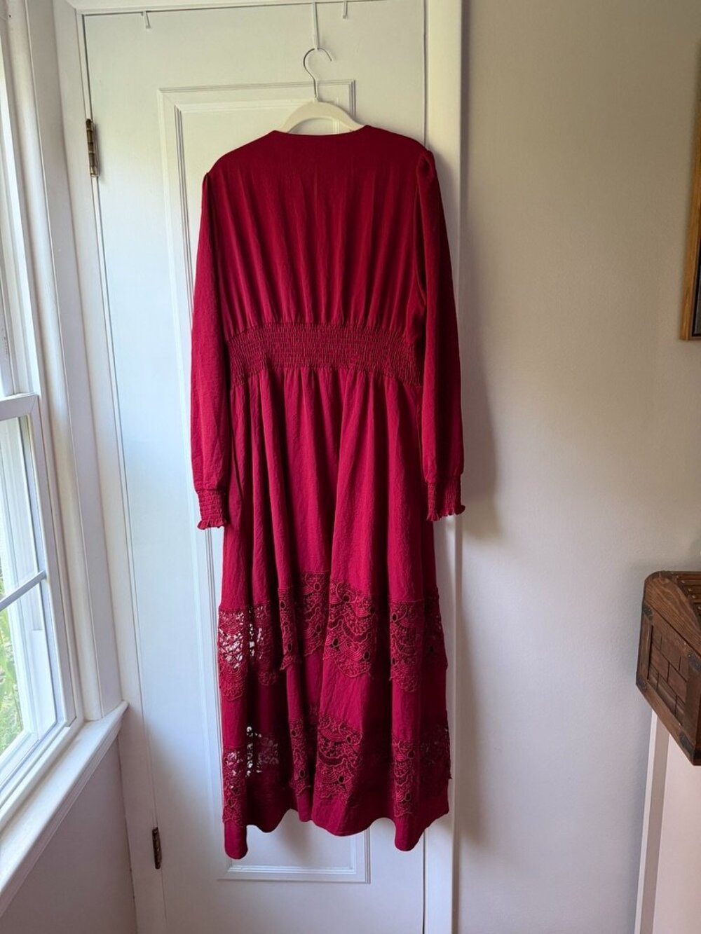 OLAESA Burgundy Long Sleeve Boho Maxi Dress Lace Trim XXL NWT - Picture 3 of 5